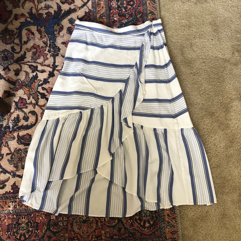 LOFT striped dropped-hem ruffle midi skirt